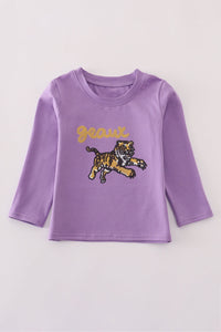 Purple gold LSU geaux tiger sequin top
