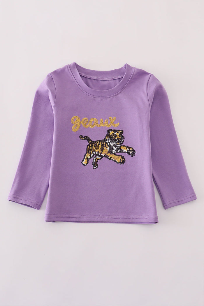 Purple gold LSU geaux tiger sequin top