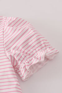 Pink stripe buffalo applique ruffle shorts set
