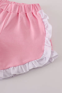 Pink stripe buffalo applique ruffle shorts set