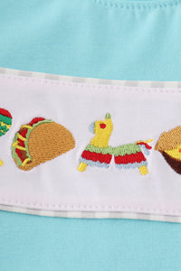 Blue taco embroidery stripe shorts set