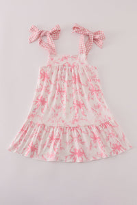 Pink bow print ruffle mom&me dress