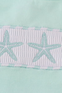 Green marine embroidery smocked shorts set