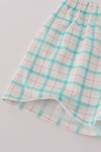 Green marine embroidery smocked shorts set