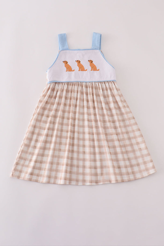 Beige puppy embroidery gingham dress