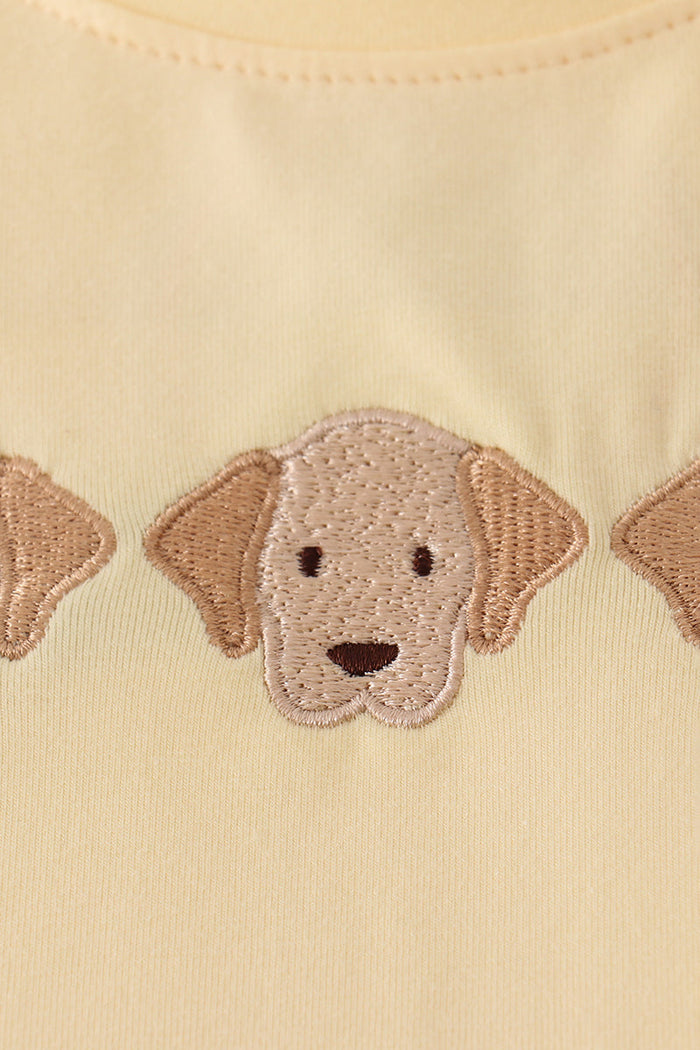 Yellow puppy embroidery gingham pants set