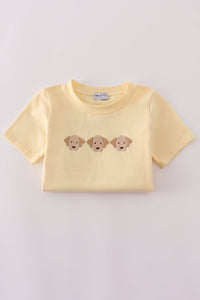 Yellow puppy embroidery gingham pants set