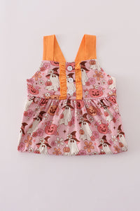 Pink pumpkin ghost print ruffle dress