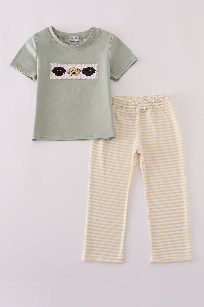 Puppy embroidery smocked pants set