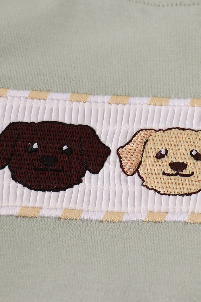 Puppy embroidery smocked pants set
