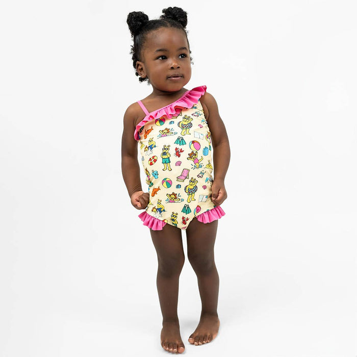 Arthur's Family Vacation Ruffle Leg One Piece Girls Swimsuit