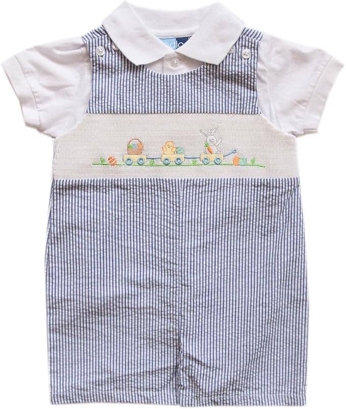 Newborn/Infant Boys Two Piece Smocked Shortall Set