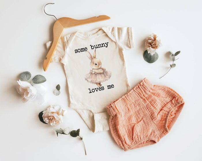 Some Bunny Loves Me Natural Color Baby Onesie