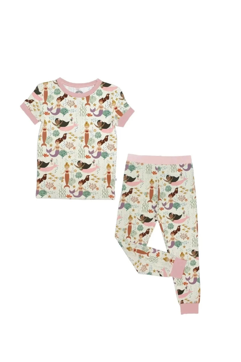 Mermaid Bamboo Kids Pajamas-Making Waves Short Sleeve/Pants - Doodlebug Kidz