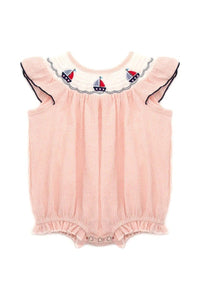 Pink sailboat smocked ruffle baby romper - Doodlebug Kidz