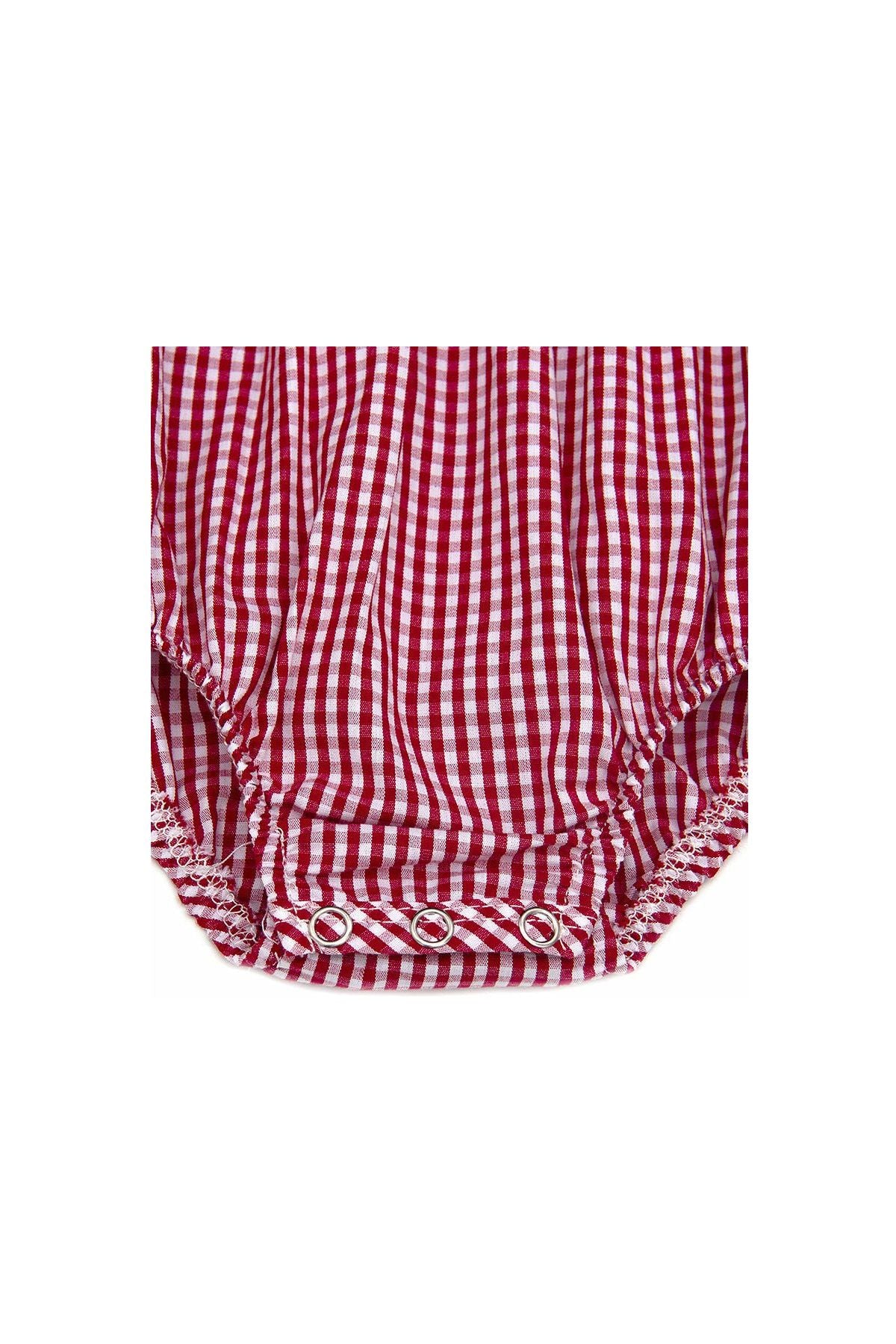 Red plaid crab smocked baby romper - Doodlebug Kidz