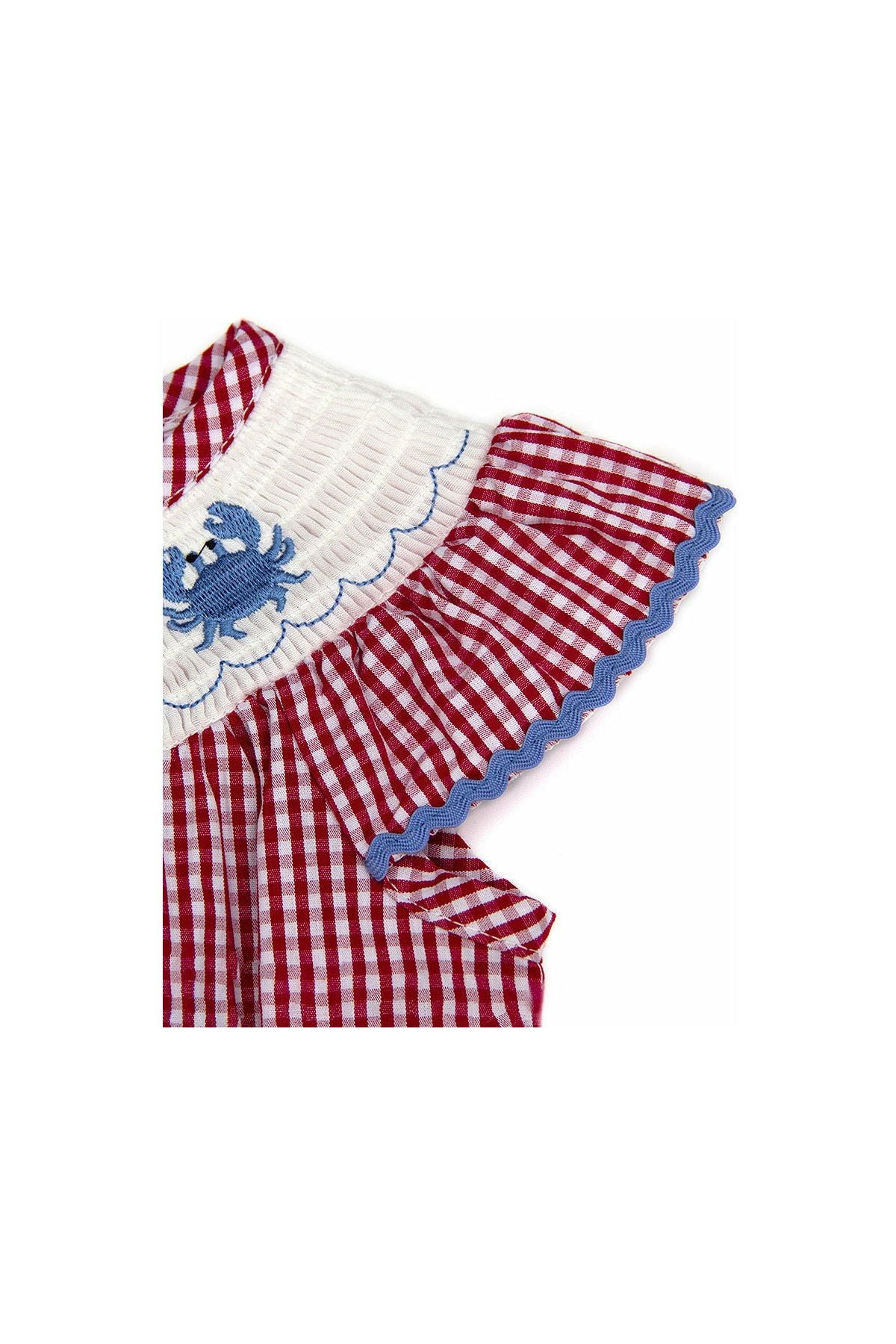 Red plaid crab smocked baby romper - Doodlebug Kidz