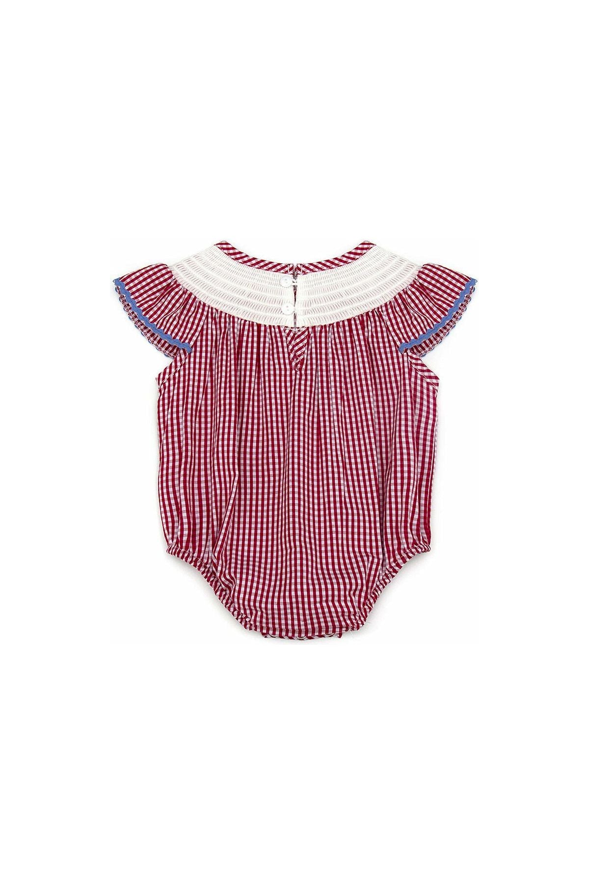Red plaid crab smocked baby romper - Doodlebug Kidz
