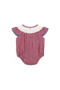 Red plaid crab smocked baby romper - Doodlebug Kidz