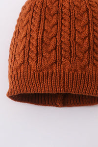 Rust cable knit pom pom beanie hat baby toddler adult