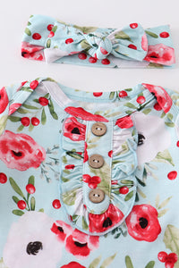 Red floral print bamboo baby gown