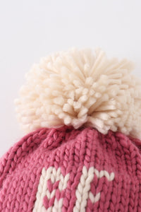 Pink BE MINE knit beanie pom pom hat