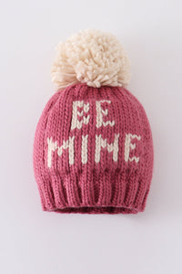 Pink BE MINE knit beanie pom pom hat