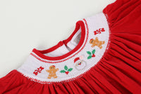 Red Velour Christmas Smocked Bishop Dress