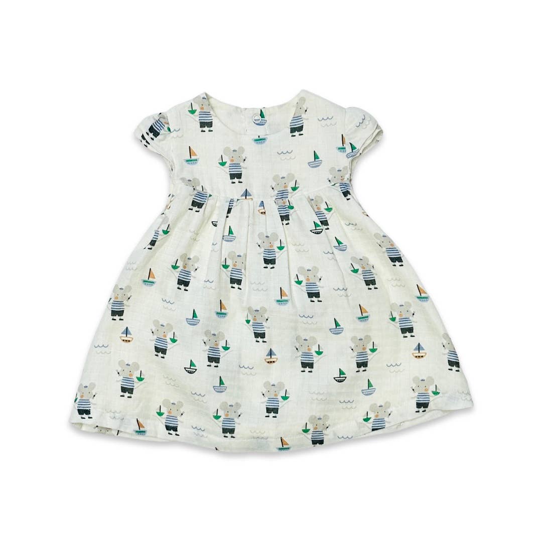 Mouse Sailor Cap Sleeve Baby Dress+Bloomer (Organic)