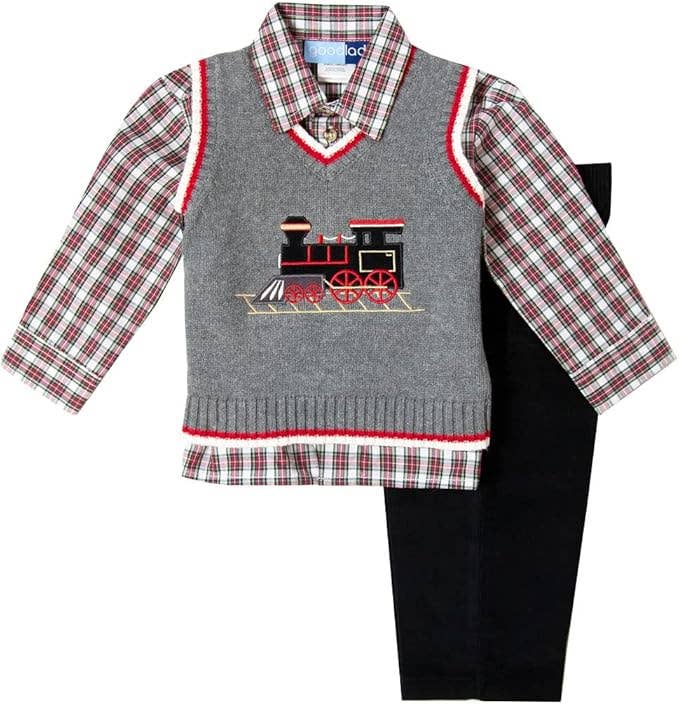 Newborn/Infant Boys Gray Train Sweater Vest Set