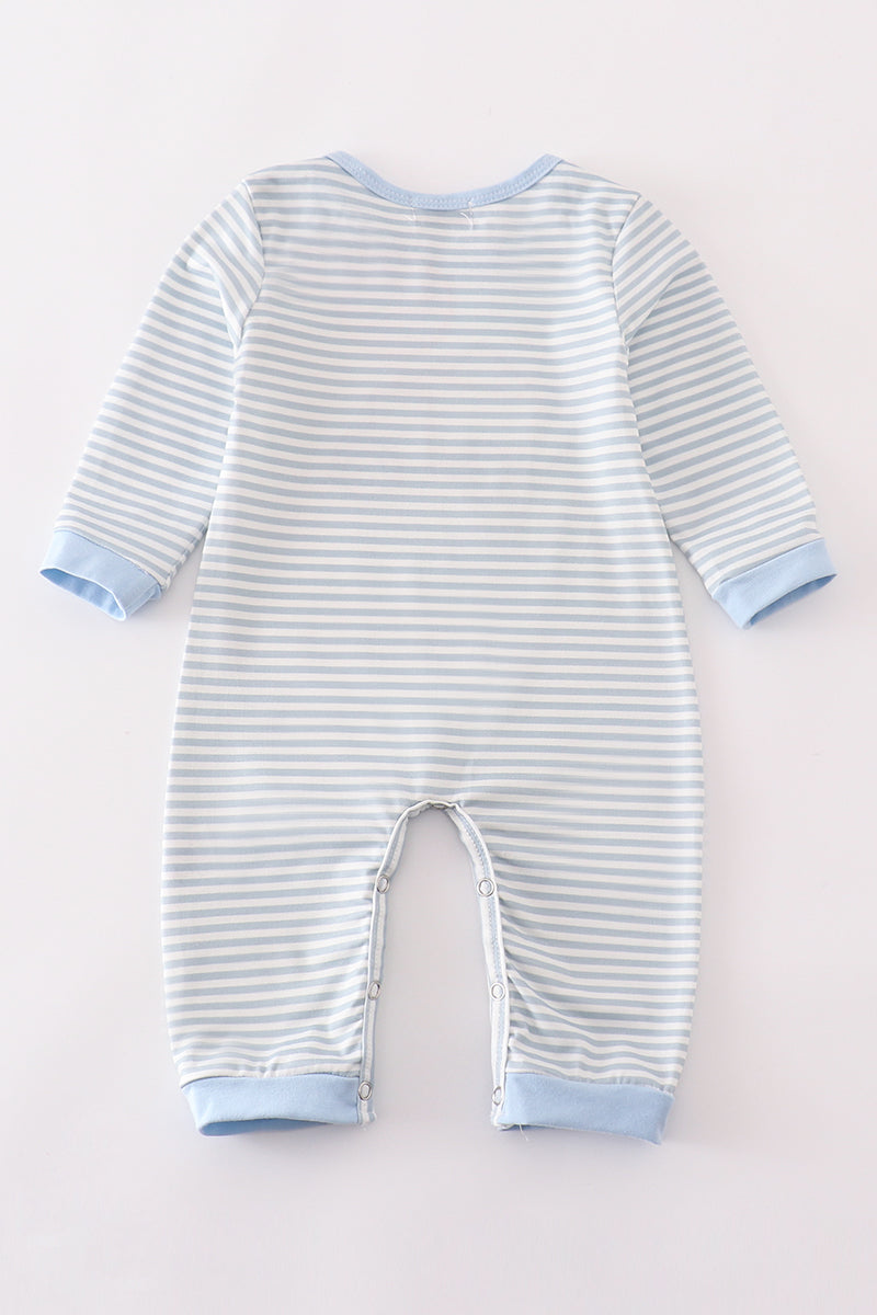 Blue stripe dump truck applique boy romper