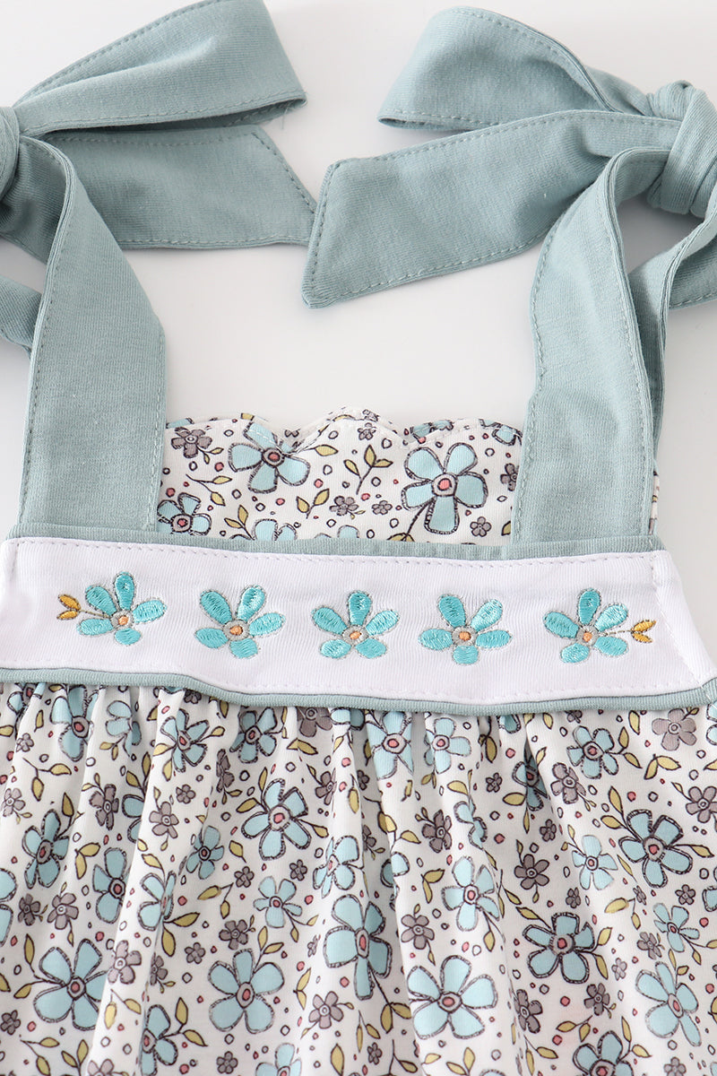 Blue floral embroidery dress