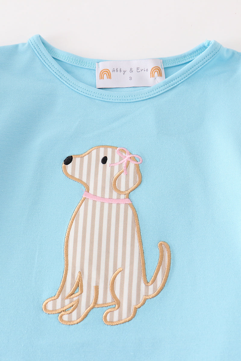 Blue puppy applique girl set