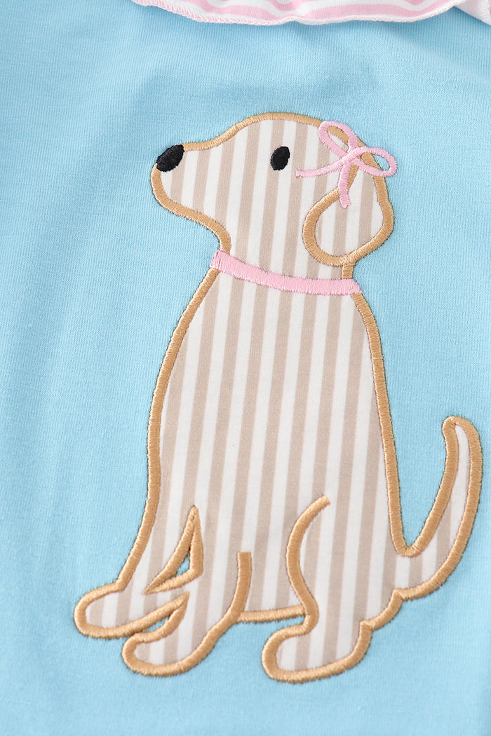 Blue puppy applique dress