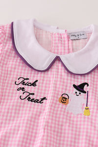 Pink plaid halloween embroidery girl set