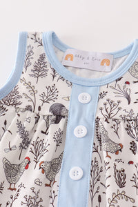 Blue stripe chicken print baby set