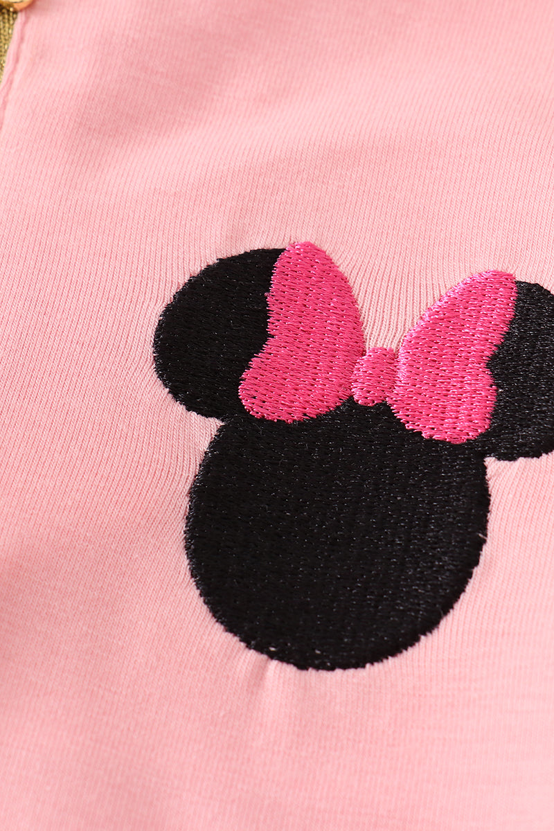 Pink character embroidery zip girl pullover