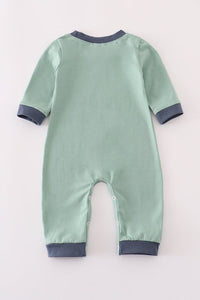 Blue excavator applique romper