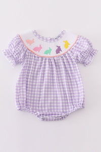 Purple bunny embroidery smocked girl bubble