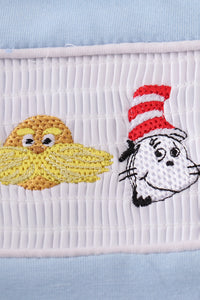 Blue Dr. Seuss embroidery smocked top