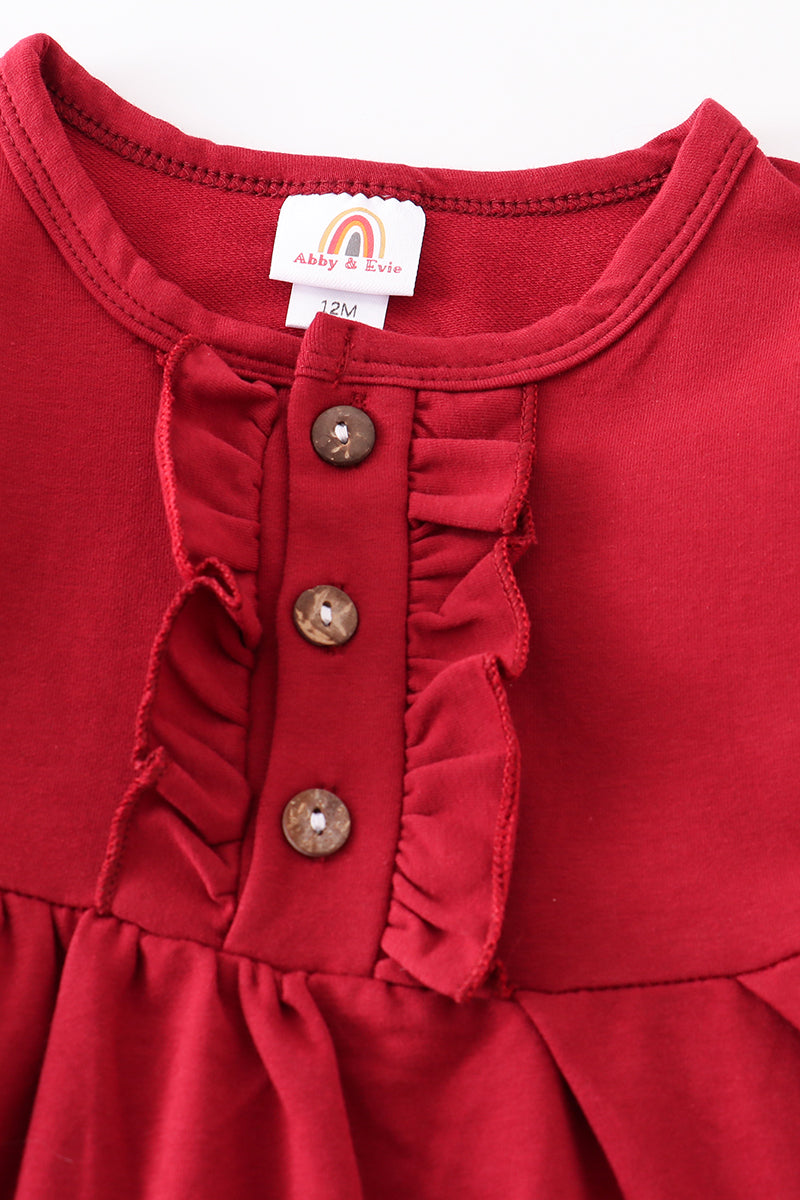 Maroon ruffle button down dress