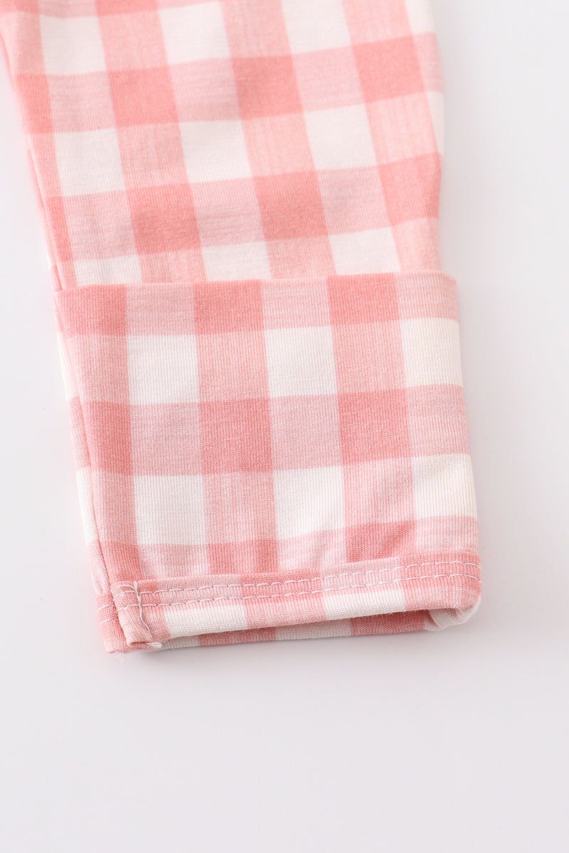 Pink plaid hairband baby gown