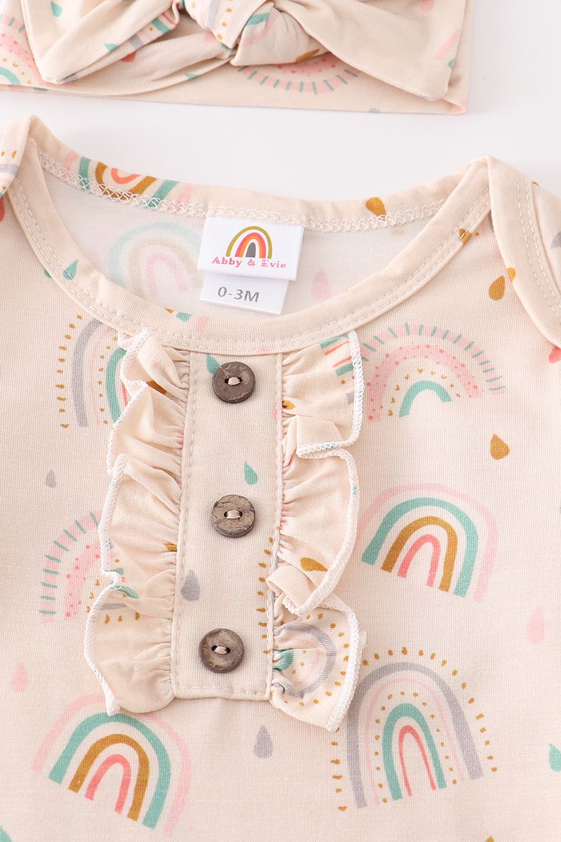 Rainbow print hairband baby gown