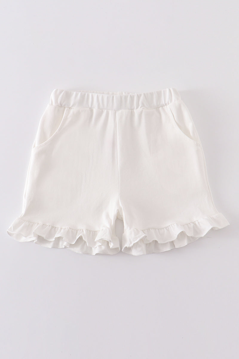 Cream basic ruffle shorts