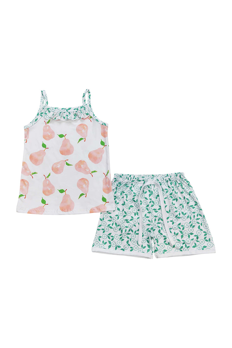 Green pear print strap girl set