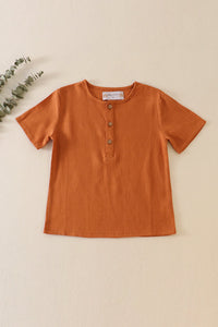 Brown button linen top