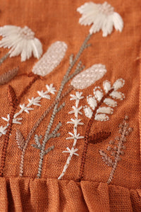 Caramel linen floral embroidery ruffle bubble