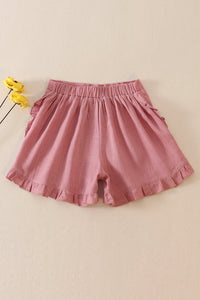 Purple linen ruffle shorts