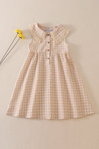 Cream plaid linen button dress