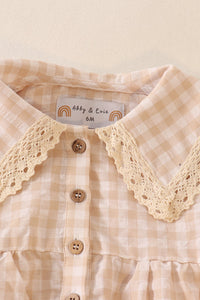 Cream plaid linen button girl bubble